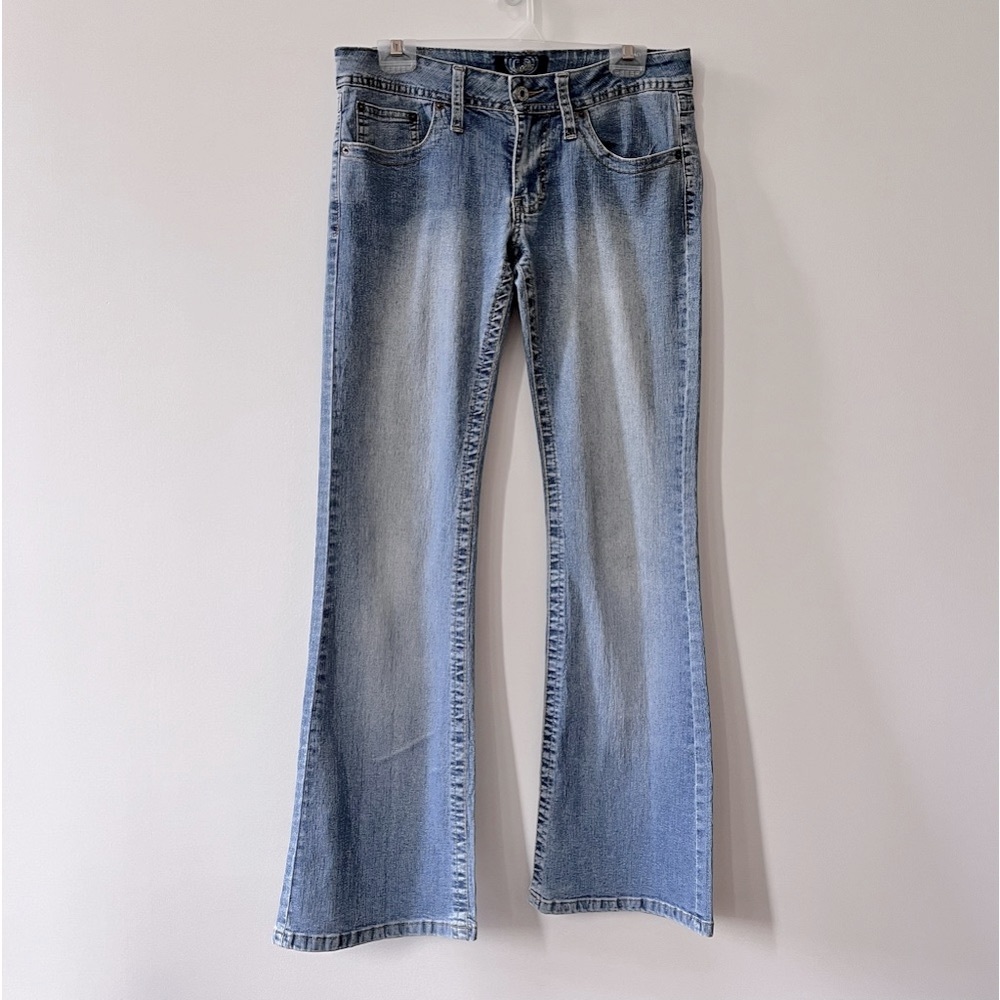Vintage Y2K Angels Distressed Low Rise Wide Leg Flare Jeans - Sz. 9 (Juniors)